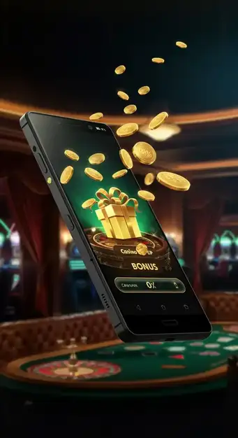 Interface du casino Lucky8 affichant une bannière de bonus de bienvenue colorée avec des pièces d'or et des jetons de casino, incitant à l'exploration des offres.